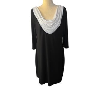 Calvin Klein‎ Women's Black Dress with Sequined White Cowl Neckline Size 14